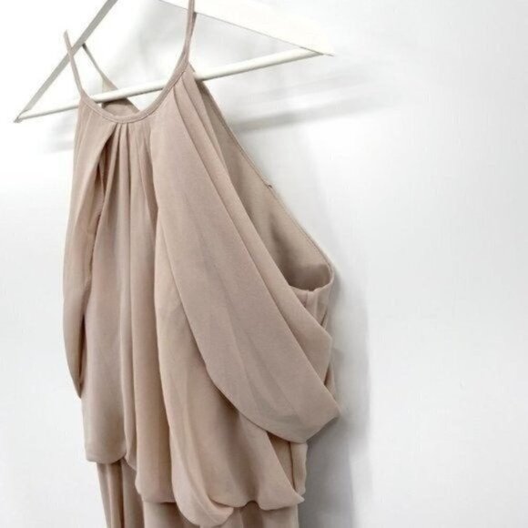 Kleinfeld Bridesmaid Cappuccino Sleeveless Chiffon Cold Shoulder 14 Maxi Dress - Picture 4 of 12